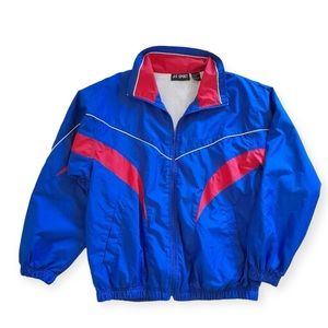 Vintage JIT Sport Blue Red Windbreaker Jacket M Retro 90s Mesh Lined